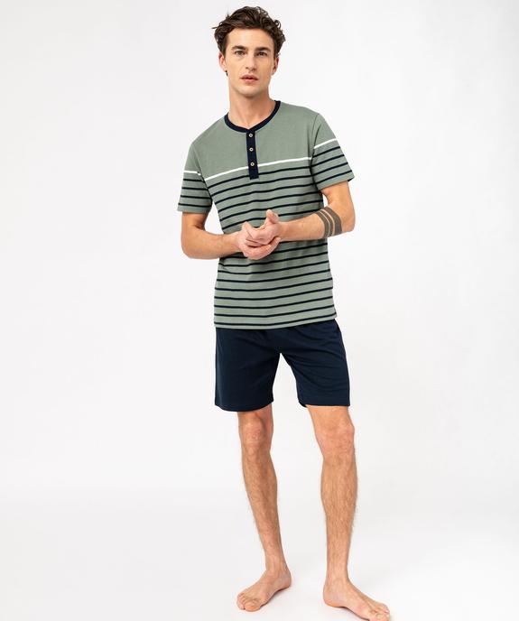 Pyjashort en coton avec haut rayé homme vue1 - GEMO 4G HOMME - GEMO