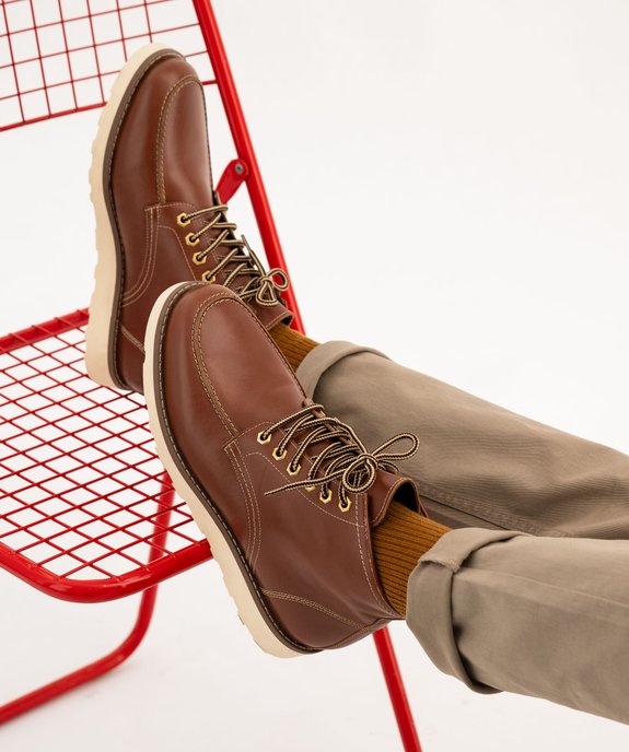 Boots homme casual dessus en cuir à lacets bicolores vue1 - URBAN STEPS - GEMO