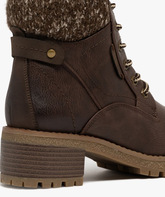 Bottines fourrées crantées à talon et haut de tige en maille tricotée femme vue7 - GEMO(URBAIN) - GEMO
