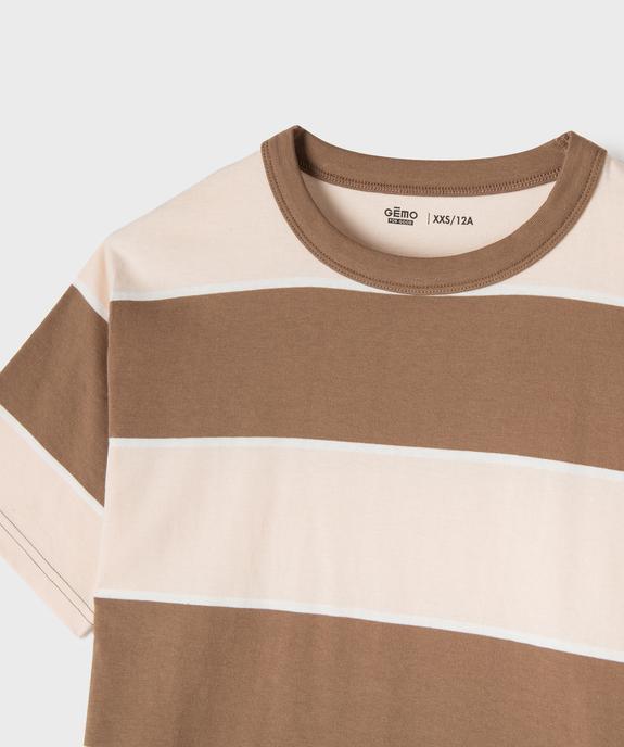 Tee-shirt manches courtes oversize en coton rayé garçon vue2 - GEMO 4G GARCON - GEMO