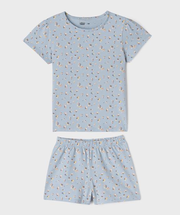 Pyjashort en jersey de coton à motifs fleuris fille vue1 - GEMO 4G FILLE - GEMO