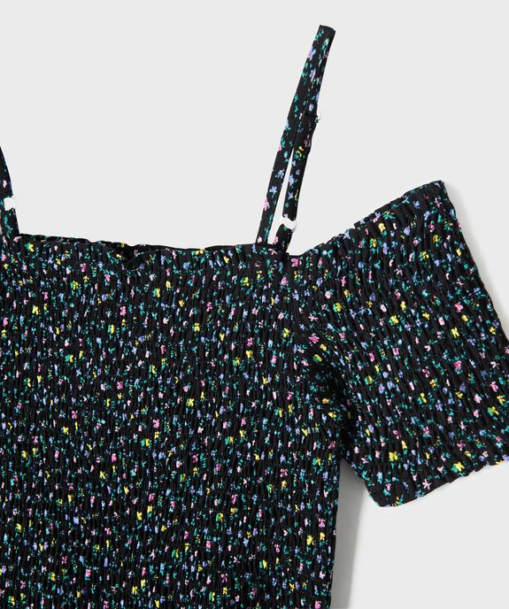 Robe fleurie à fines bretelles et buste smocké fille vue4 - GEMO 4G FILLE - GEMO