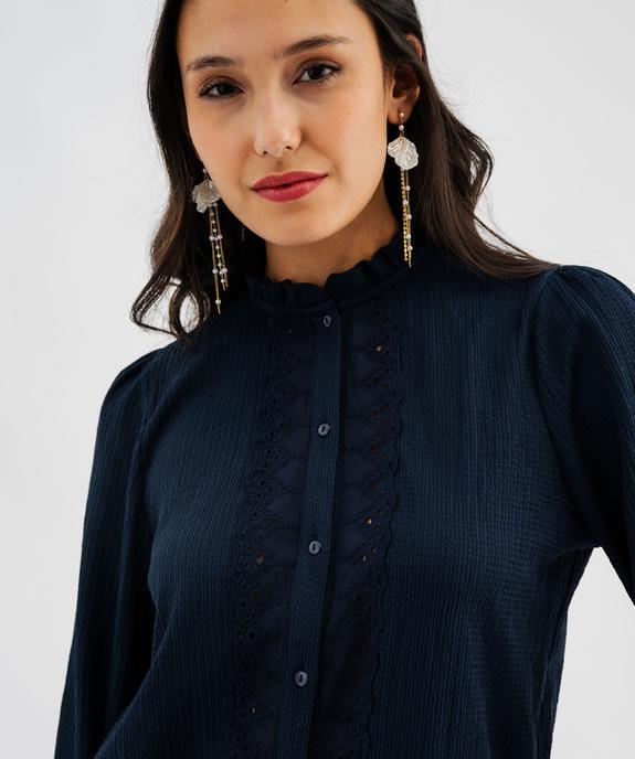 Chemise manches longues en maille texturée et dentelle femme vue2 - GEMO(FEMME PAP) - GEMO