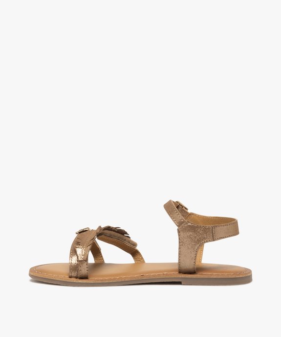 Sandales fille en cuir effet scintillant avec bride plumes fantaisie - Taneo vue3 - TANEO - GEMO