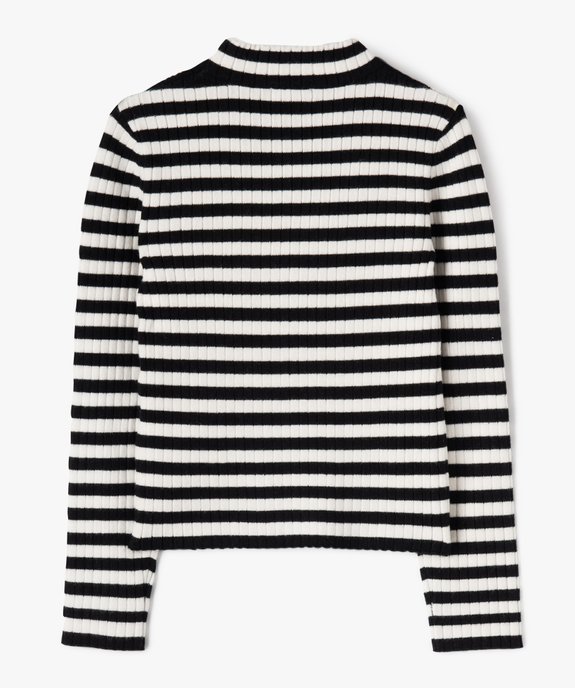 Pull rayé en maille côtelée fille vue3 - GEMO (ENFANT) - GEMO