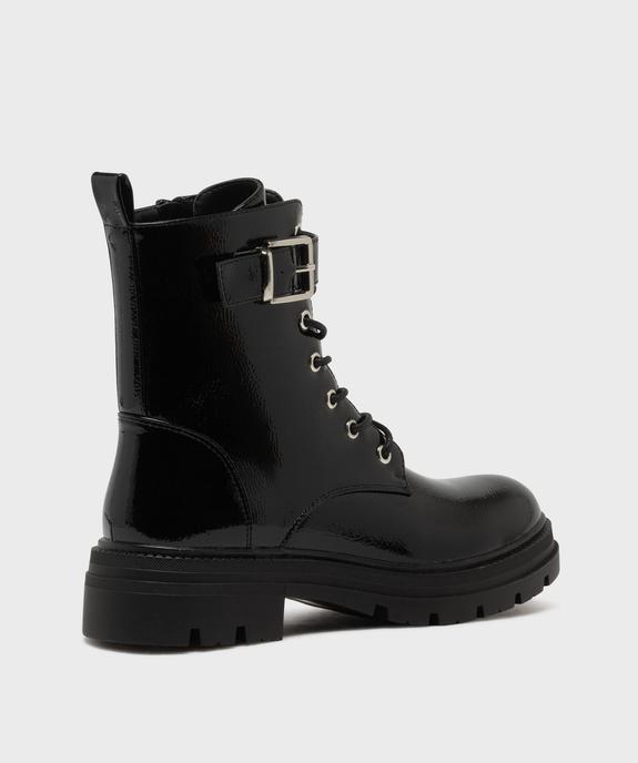Boots montantes vernies look rangers à épaisse semelle crantée femme vue4 - 5 MILES - GEMO