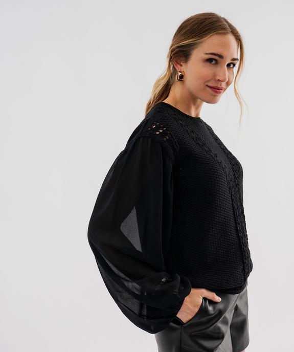 Pull en maille ajourée avec manches en voile femme vue1 - GEMO 4G FEMME - GEMO