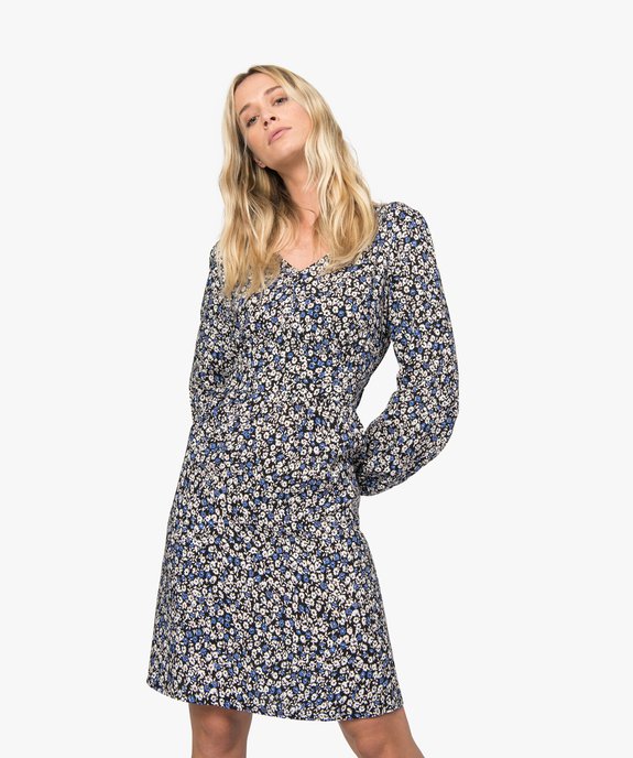 Robe femme à manches longues imprimé fleurs vue1 - GEMO(FEMME PAP) - GEMO