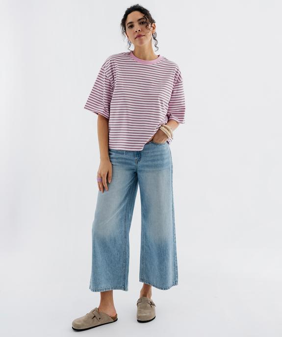 Tee-shirt manches courtes coupe large en jersey de coton rayé femme vue4 - GEMO 4G FEMME - GEMO