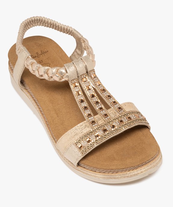 Sandales à semelle épaisse, brides métallisées et strass femme vue5 - EMILIA ROSA - GEMO