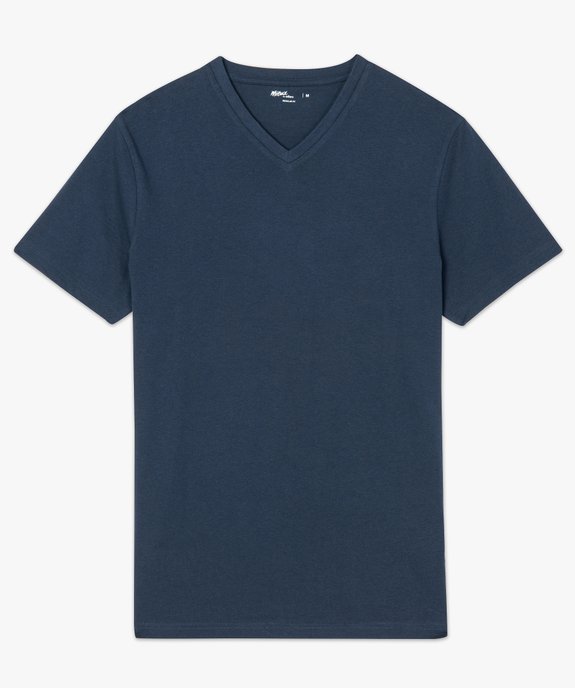 Tee-shirt homme uni à col V en coton bio   vue4 - GEMO 4G HOMME - GEMO