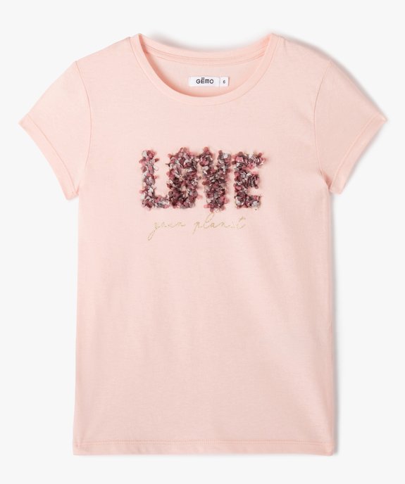 Tee-shirt fille à manches courtes et imprimé en relief vue1 - GEMO (ENFANT) - GEMO