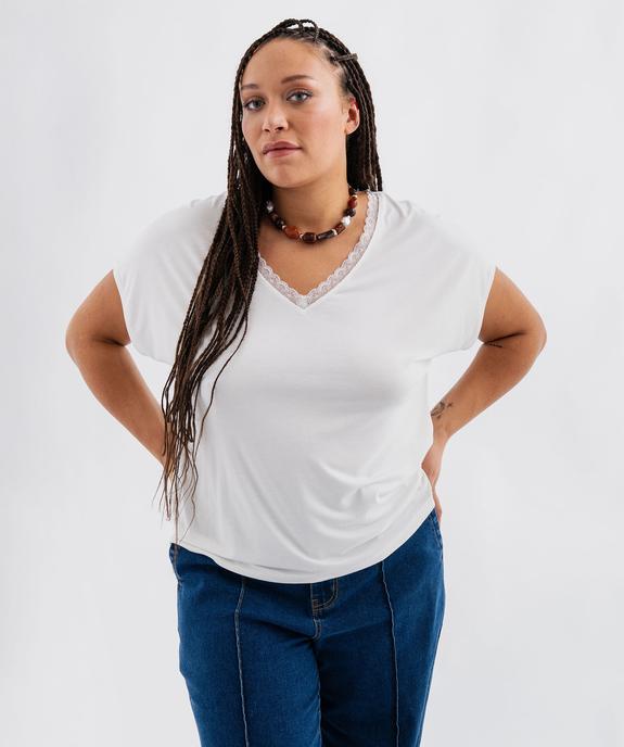 Tee-shirt manches courtes fluide à col V dentelle femme grande taille vue4 - GEMO 4G GT - GEMO