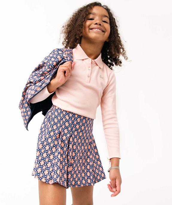 Tee-shirt fille à manches longues et col polo vue1 - GEMO (ENFANT) - GEMO