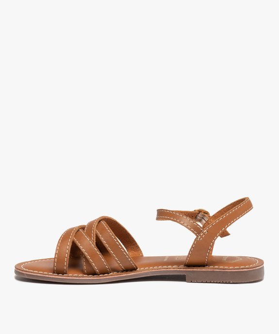 Sandales femme plates à brides unies en cuir - Tanéo vue3 - TANEO - GEMO