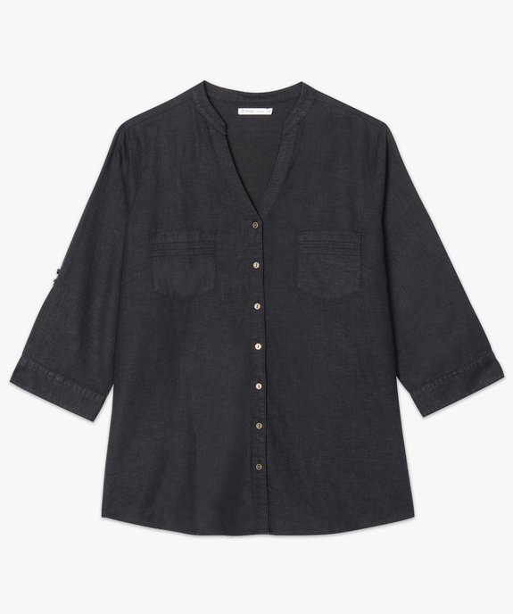 Chemise unie en lin à poches plaquées vue4 - GEMO (G TAILLE) - GEMO