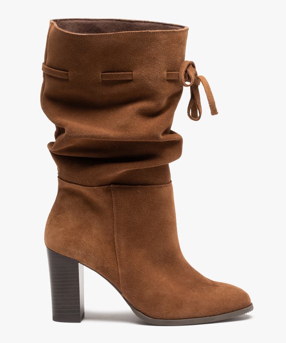 Bottes femme à talon dessus cuir retourné plissé - Tanéo vue2 - TANEO - GEMO