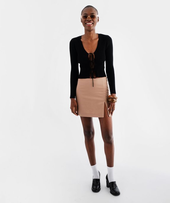 Gilet en maille côtelée douillette avec liens à nouer femme vue5 - GEMO(FEMME PAP) - GEMO