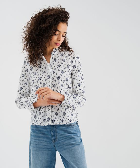 Chemise manches longues fleurie à col victorien femme vue1 - GEMO(FEMME PAP) - GEMO