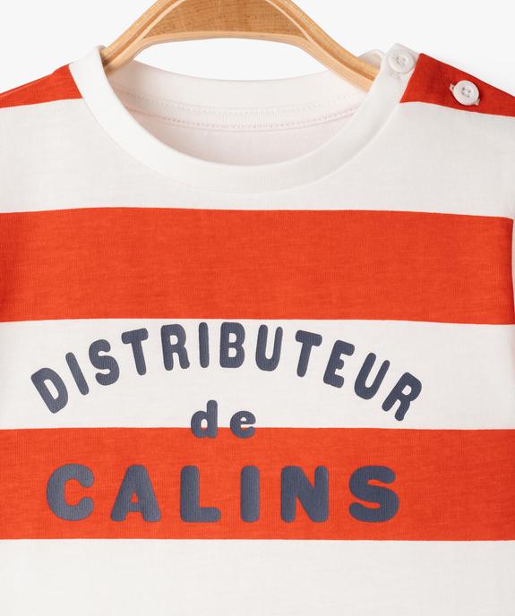 Tee-shirt manches courtes à rayures et message bébé garçon vue2 - GEMO(BEBE DEBT) - GEMO
