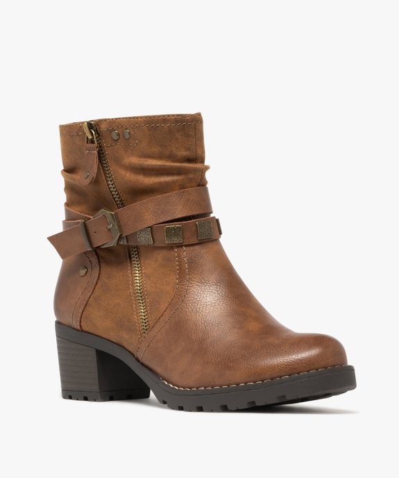 Boots femme zippées à talon carré et semelle crantée col plissé vue2 - EMILIA ROSA - GEMO