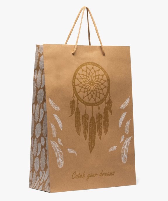 Sac cadeau en papier kraft imprimé dreamcatcher pailleté vue1 - GEMO 4G FEMME - GEMO