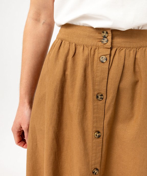 Jupe midi à boutons en lin femme vue2 - GEMO 4G FEMME - GEMO