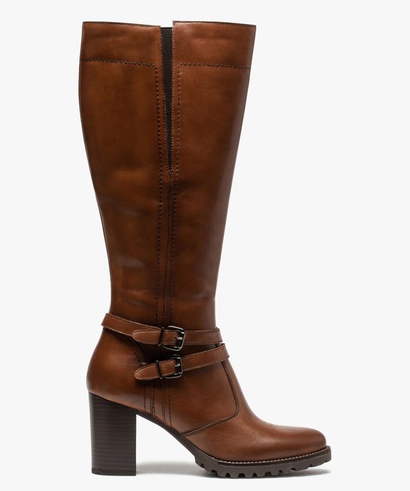 Bottes femme unies à talon carré dessus cuir vue1 - GEMO(URBAIN) - GEMO