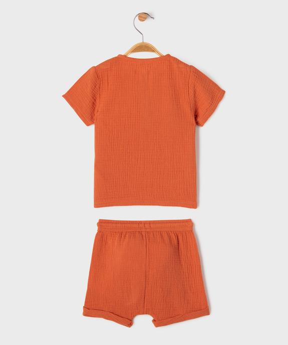 Ensemble 2 pièces en gaze de coton bébé garçon short + tee-shirt vue5 - GEMO(BEBE DEBT) - GEMO