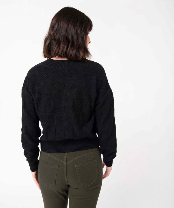 Pull femme court à col V en maille fantaisie vue3 - GEMO(FEMME PAP) - GEMO