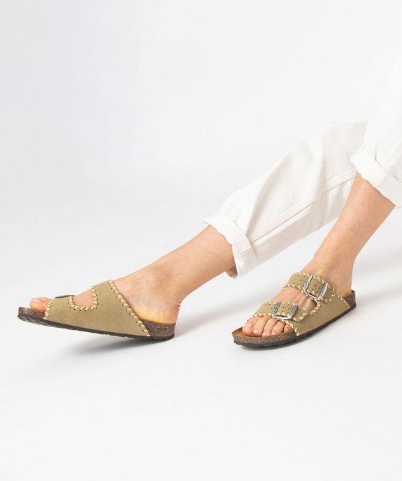 Mules femme unie en cuir velours à double brides vue7 - GEMO (CASUAL) - GEMO