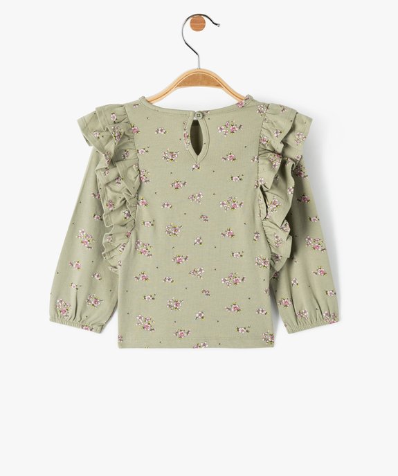 Tee-shirt bébé fille à manches longues fleurs et volant vue3 - GEMO(BEBE DEBT) - GEMO