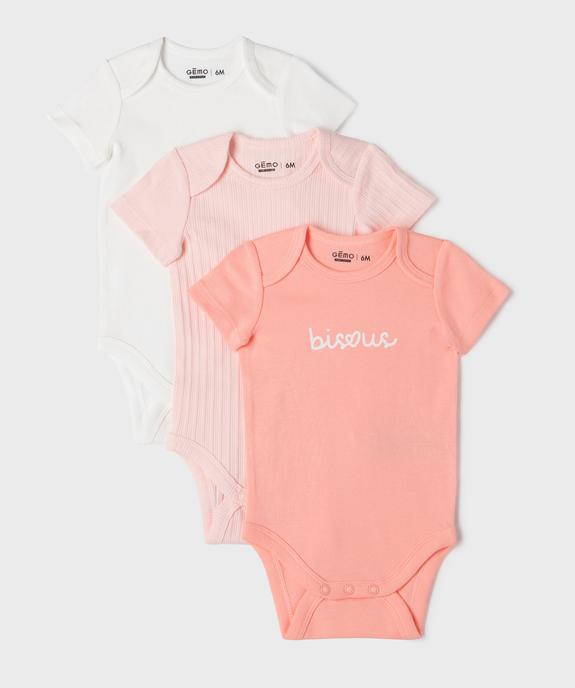 Body manches courtes encolure américaine bébé fille (lot de 3) vue1 - GEMO 4G BEBE - GEMO