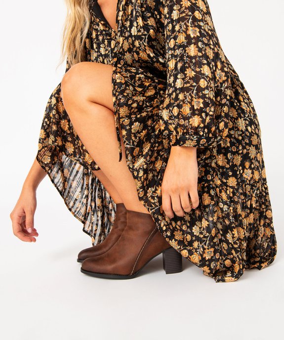 Boots femme à talon carré en suédine avec perles  vue1 - GEMO(URBAIN) - GEMO