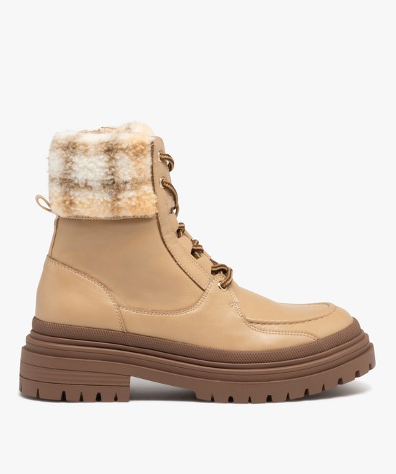Boots femme fourrées et unies avec col et languette en sherpa  vue2 - GEMO (CASUAL) - GEMO