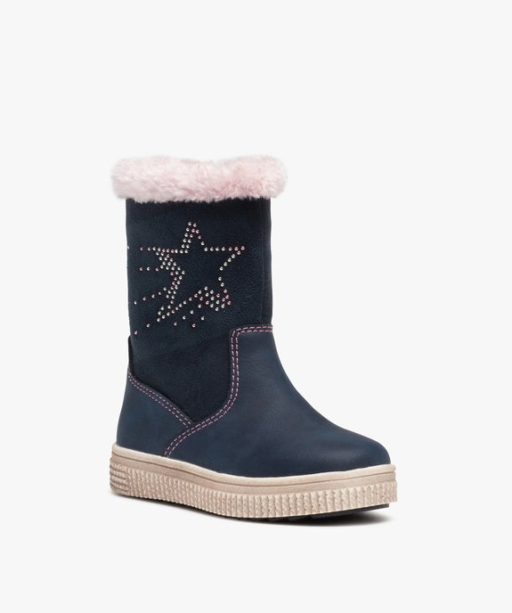 Bottes fourrées fille en suédine motif étoile en strass vue2 - GEMO (ENFANT) - GEMO
