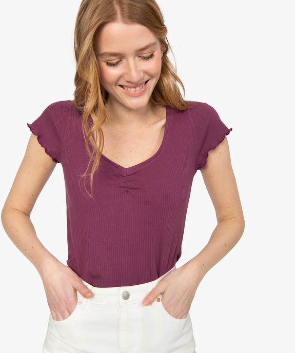 Tee-shirt femme en maille côtelée avec manches ultra courtes vue1 - GEMO(FEMME PAP) - GEMO