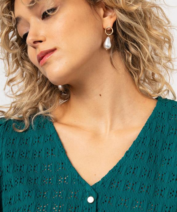 Tee-shirt à manches longues en maille ajourée femme vue2 - GEMO(FEMME PAP) - GEMO