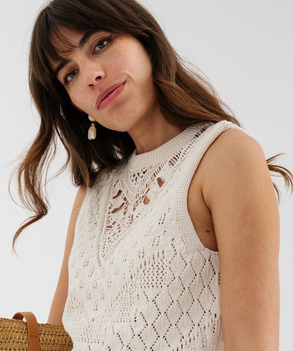 Pull sans manches en maille ajourée avec plastron femme vue2 - GEMO 4G FEMME - GEMO