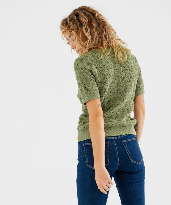 Pull manches courtes en maille ajourée à col rond femme vue3 - GEMO(FEMME PAP) - GEMO