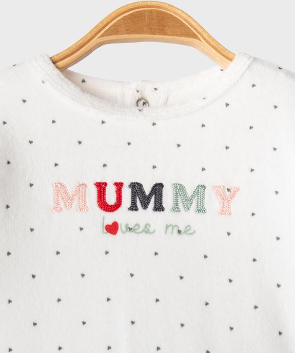 Pyjama en velours à motifs coeurs et message brodé bébé fille vue2 - GEMO 4G BEBE - GEMO