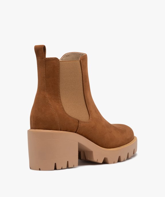 Boots femme à talon large en suédine unie avec semelle crantée  vue5 - GEMO 4G FEMME - GEMO