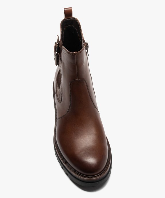Boots femme unies à semelle crantée dessus cuir – Tanéo vue6 - TANEO - GEMO