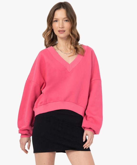 Sweat femme coupe courte avec col V vue1 - GEMO(FEMME PAP) - GEMO
