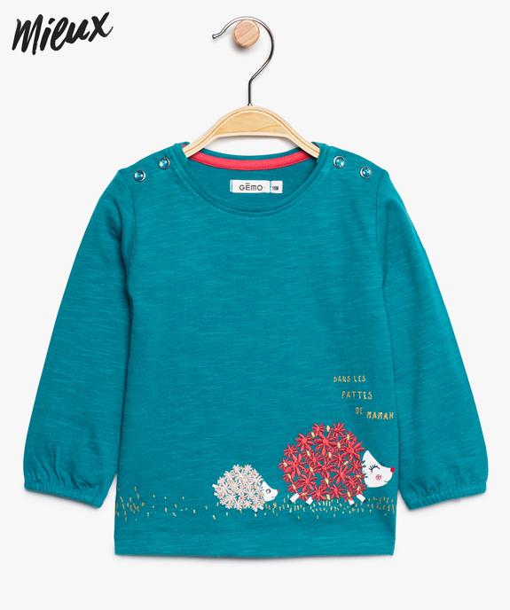 Tee-shirt bébé fille à motif brodé en coton bio vue1 - GEMO 4G BEBE - GEMO