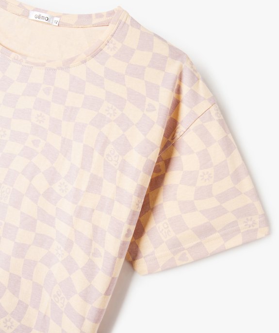 Pyjama fille avec haut à motif damier et bas uni vue2 - GEMO (JUNIOR) - GEMO