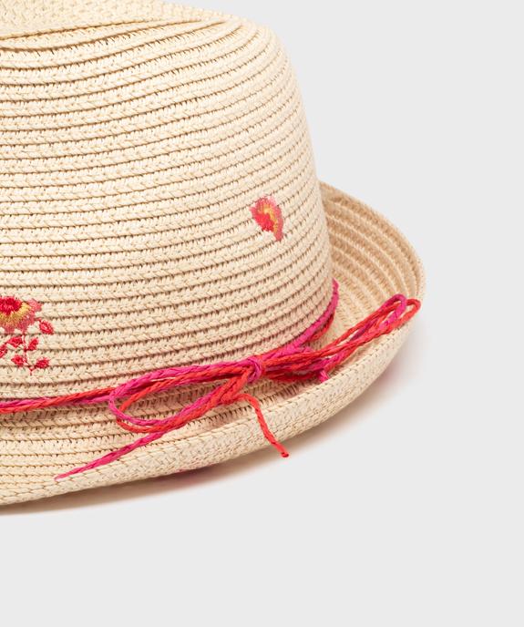 Chapeau de paille trilby à fleurs brodés fille vue2 - GEMO (ENFANT) - GEMO