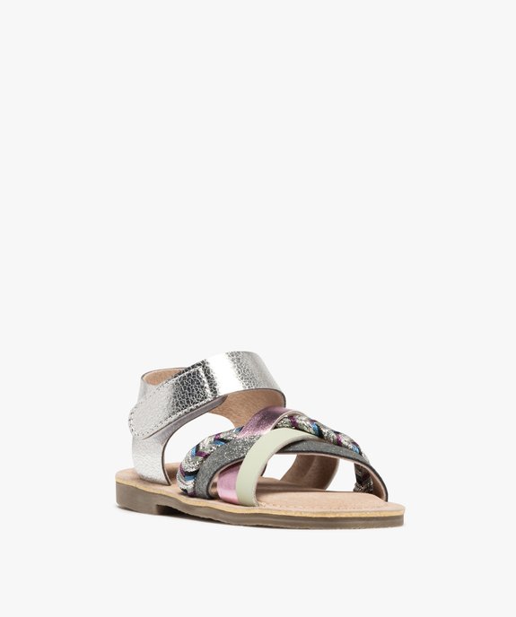 Sandales en cuir à brides fantaisie et scratch fille - Alma Planète vue2 - ALMA - GEMO