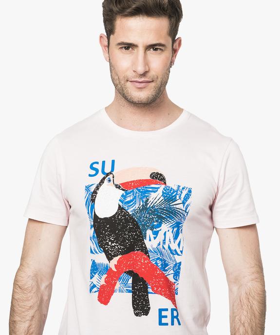 Tee-shirt uni à manches courtes et imprimé coloré vue2 - GEMO (HOMME) - GEMO
