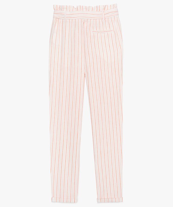 Pantalon fille en lin mélangé à taille haute froncée vue2 - GEMO (JUNIOR) - GEMO
